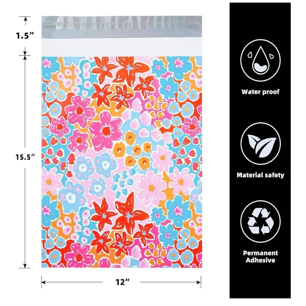 NEW SET/10 floral mailing pouches. 10 x 15.5” self adhesive, waterproof, fun!